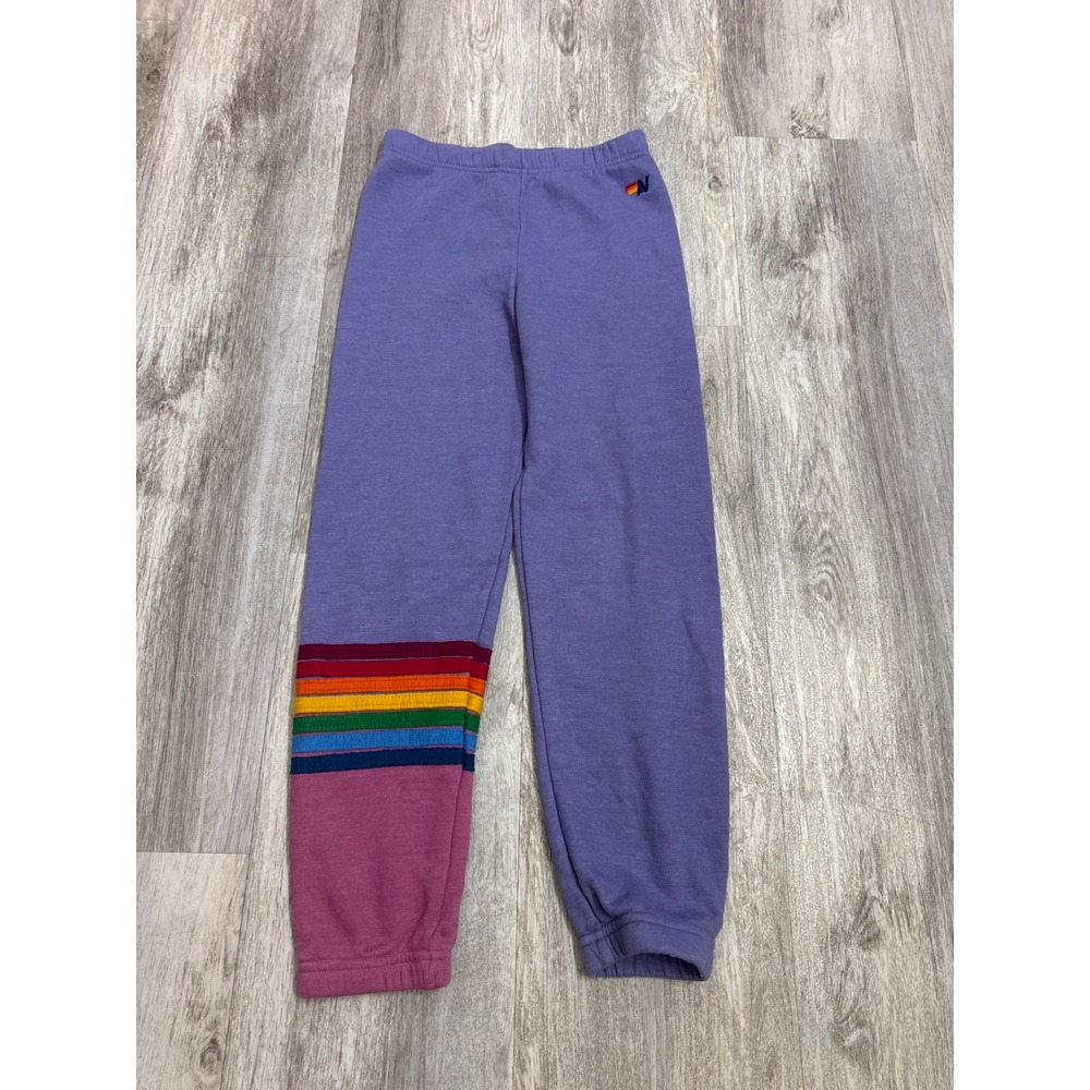 Aviation Nation Kids Purple Rainbow Stripe Sweatpants Joggers Size 12 USA Made